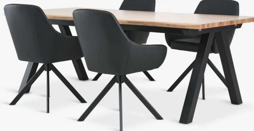 SANDBY + ROSTRUPSANDBY L210 table chêne naturel + 4 ROSTRUP chaises noir