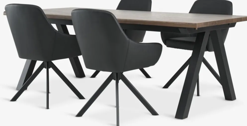 SANDBY + ROSTRUPSANDBY L210 table chêne foncé + 4 ROSTRUP chaises noir