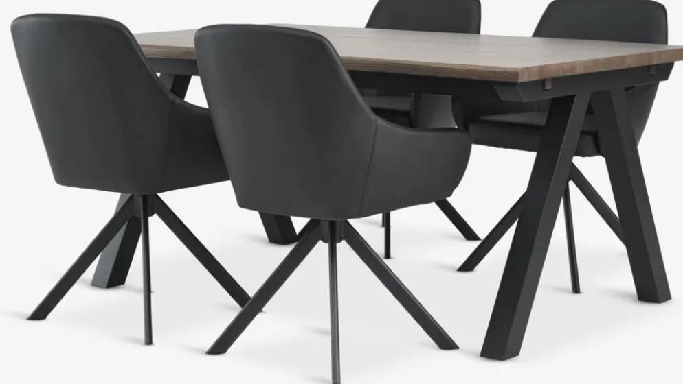 SANDBY + ROSTRUPSANDBY L160 table chêne foncé + 4 ROSTRUP chaises noir