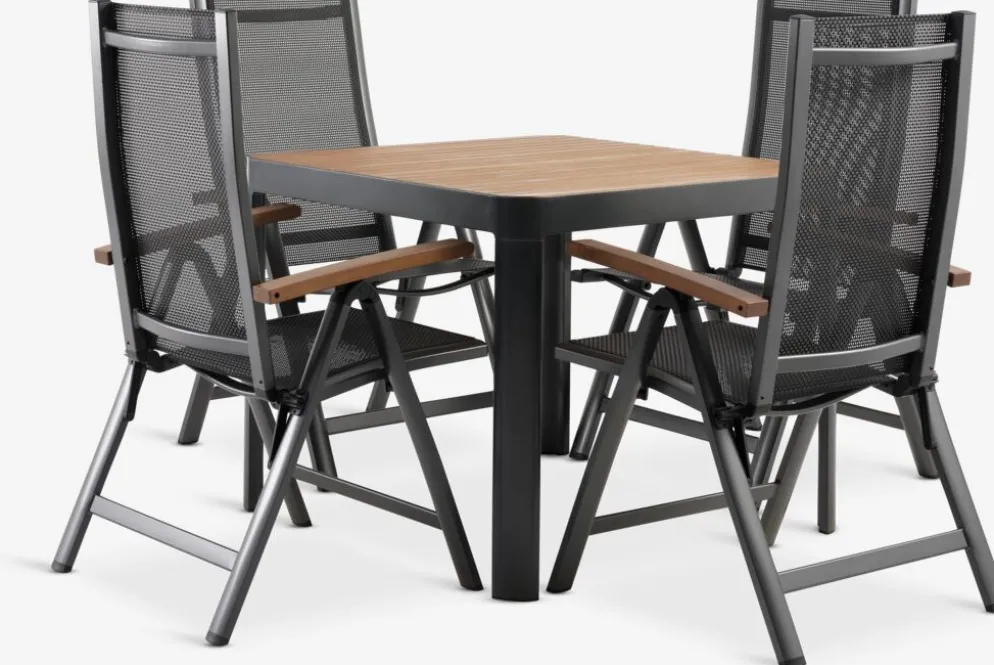 SIRDAL + SIRDALSIRDAL L91 table eucalyptus + 4 SIRDAL chaises gris