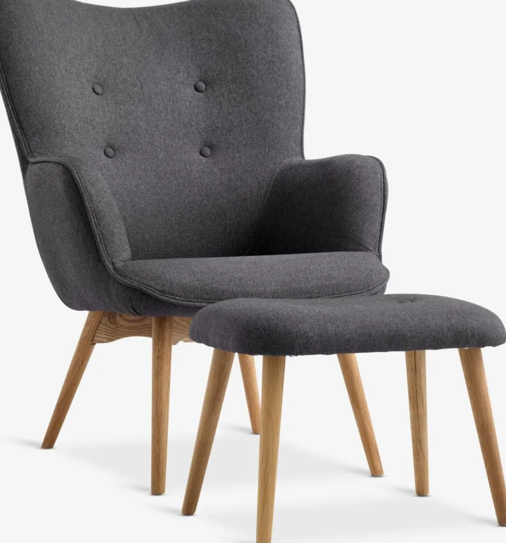 SKALBORGFauteuil/repose-pieds SKALBORG tissu gris foncé/chêne