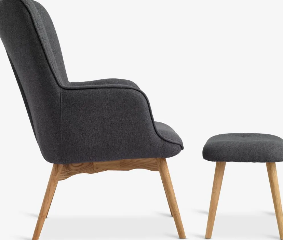 SKALBORGFauteuil/repose-pieds SKALBORG tissu gris foncé/chêne