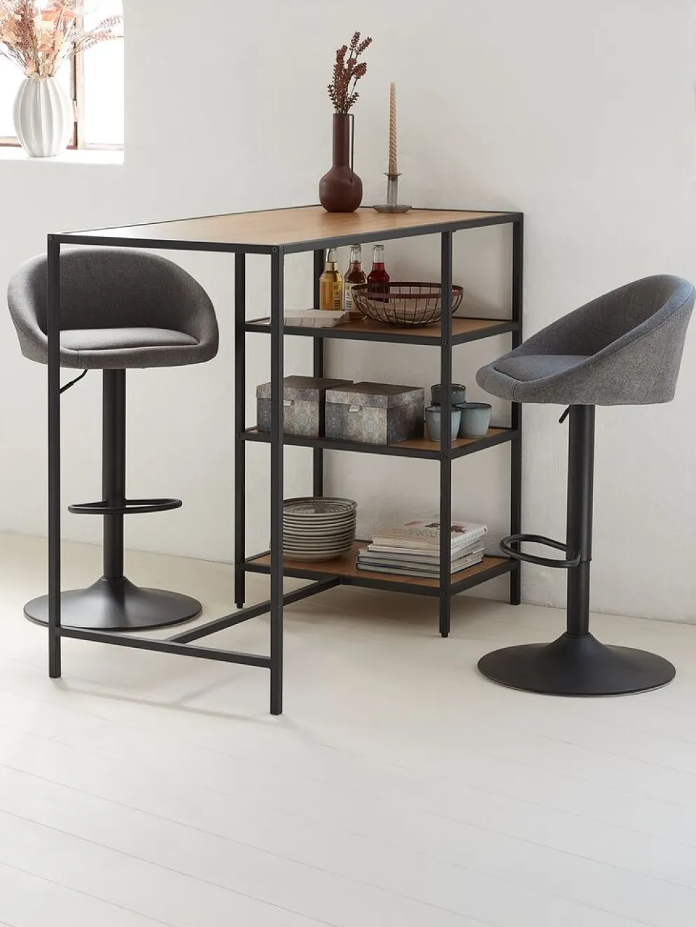 TAULOVChaise de bar TAULOV tissu gris/noir