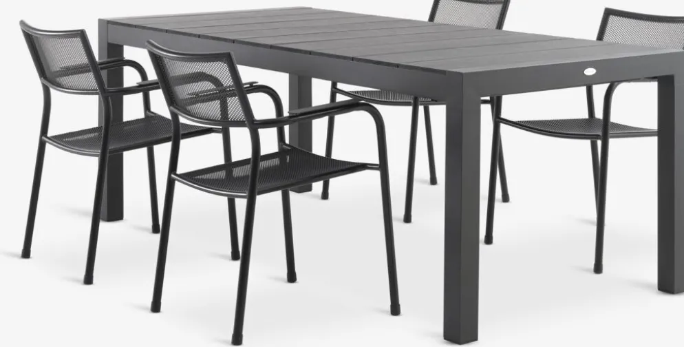 TYDAL + HEMSEDALTYDAL L208/272 table + 4 HEMSEDAL chaises noir