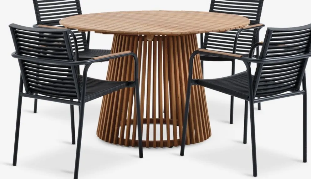 UDBYNEDER + NABEUDBYNEDER Ø120 table teck + 4 NABE chaises noir