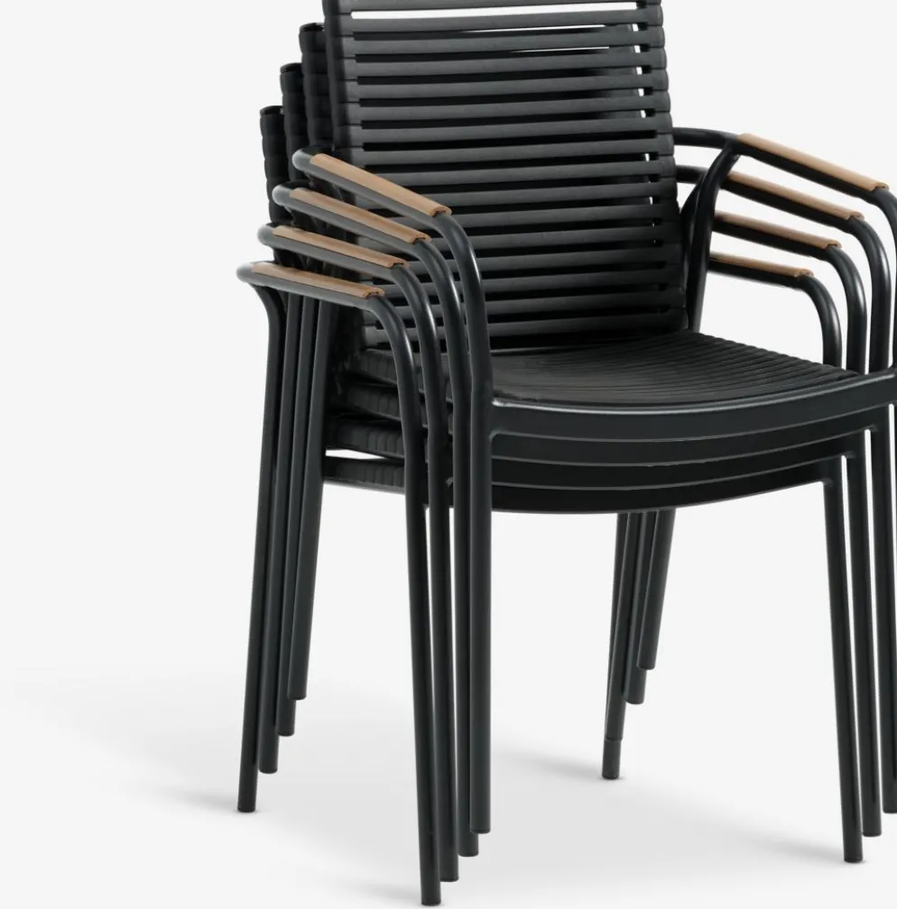 UDBYNEDER + NABEUDBYNEDER Ø120 table teck + 4 NABE chaises noir