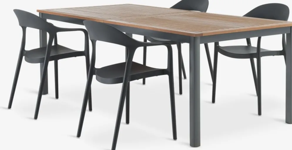 ULBJERG + NANNESTADULBJERG L214/297 table eucalyptus + 4 NANNESTAD chaise