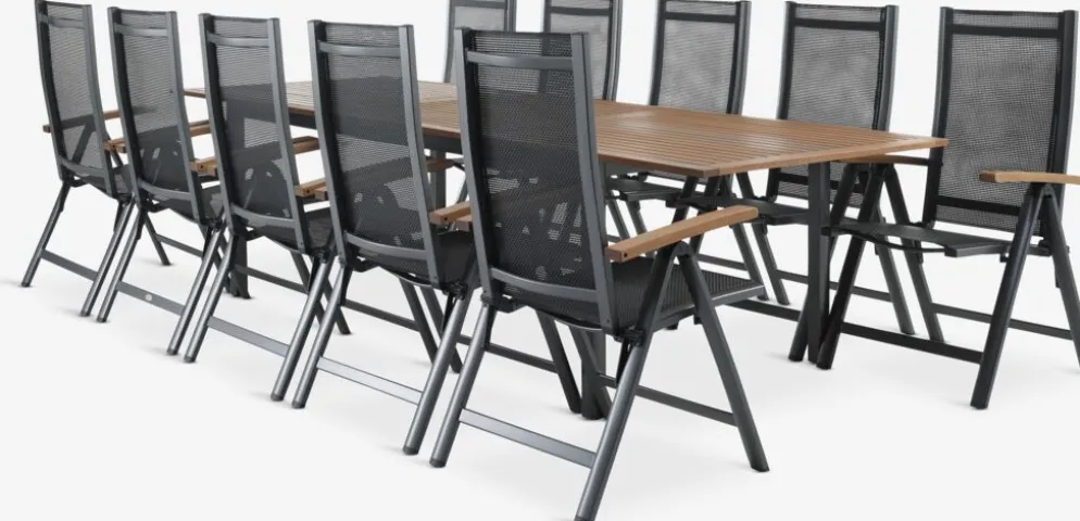 ULBJERG + SIRDALULBJERG L214/297 table eucalyptus + 4 SIRDAL chaises gris