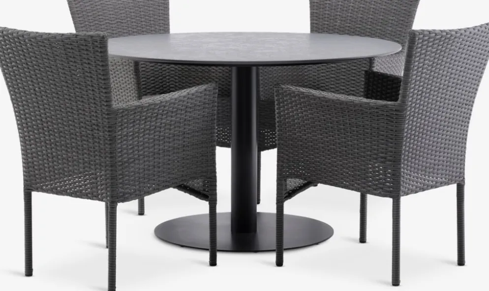 VAMDRUP + AIDTVAMDRUP Ø120 table + 4 AIDT chaises gris