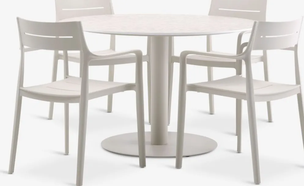 VAMDRUP + INGSTRUPVAMDRUP Ø120 table + 4 INGSTRUP chaises beige