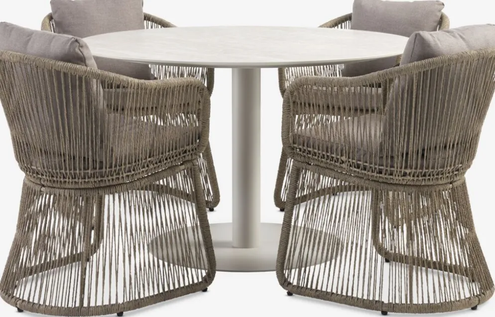 VAMDRUP + STORDALENVAMDRUP Ø120 table beige + 4 STORDALEN chaises naturel