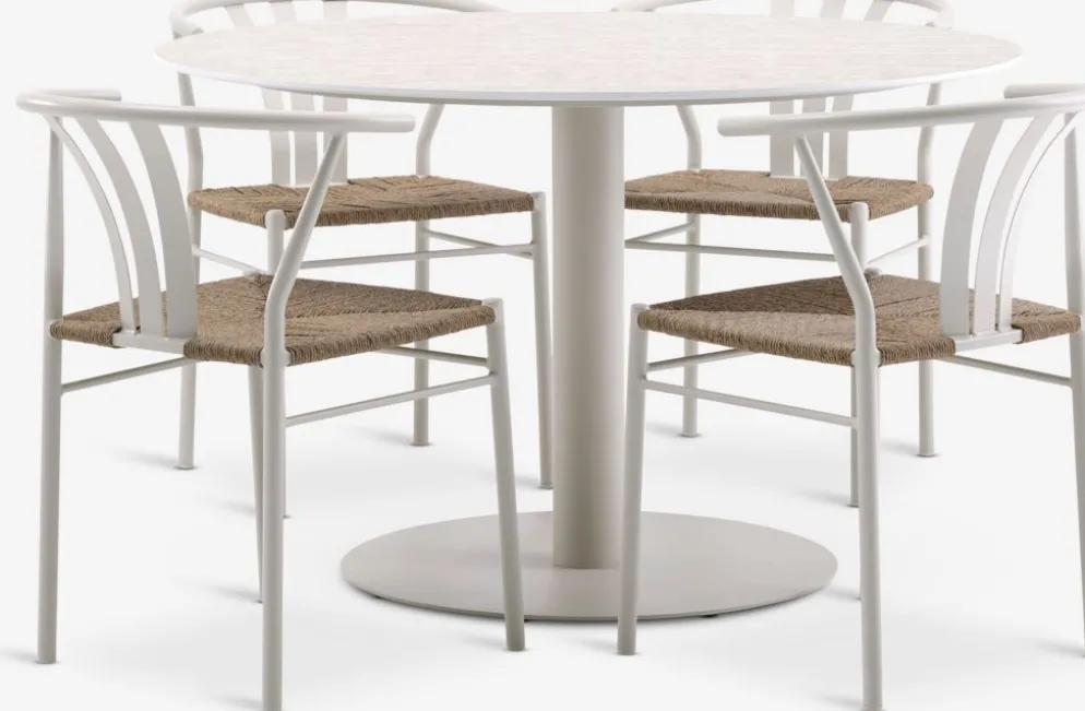 VAMDRUP + TAGMARKVAMDRUP Ø120 table + 4 TAGMARK chaises beige