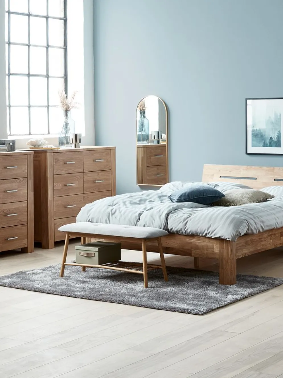 VANDSTEDBanc VANDSTED a/étagère tissu gris/bambou