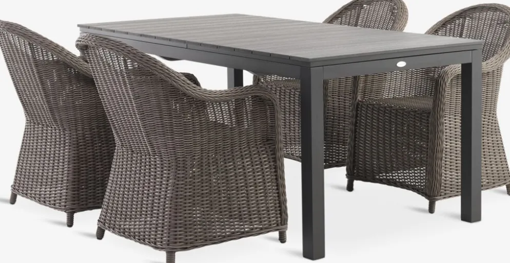 VATTRUP + GAMMELBYVATTRUP L172/276 table noir + 4 GAMMELBY chaises gris
