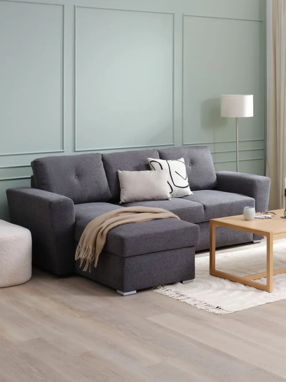 VEJLBYCanapé convertible avec méridienne VEJLBY tissu gris foncé